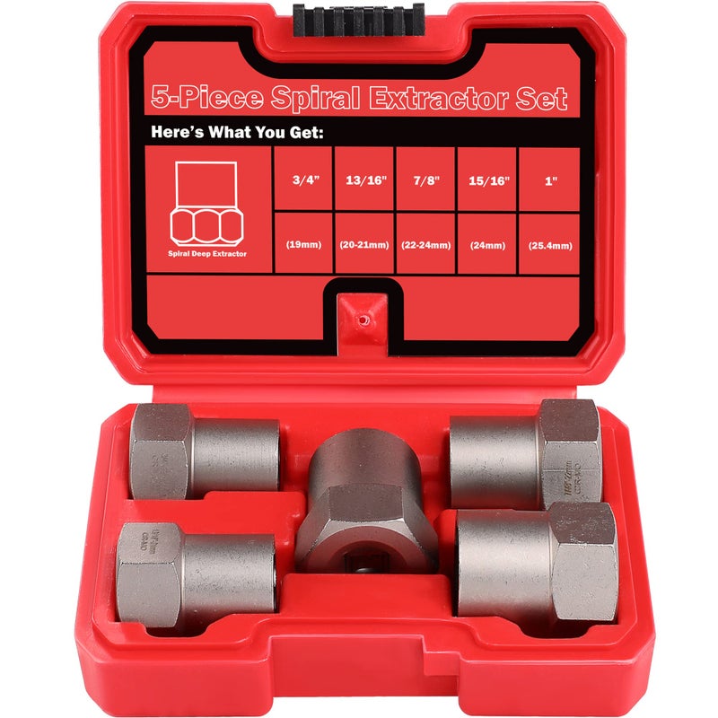 UYECOVE 5 Pcs Bolt Extractor Set Heavy Duty, 1/2' Drive Easy Out Bolt Extractor Set, Nut Extractor set Broken Bolt Extractor Kit for Removing Stripped Lug Nuts, Rounded off Nuts, Bolts, Studs - Image 1